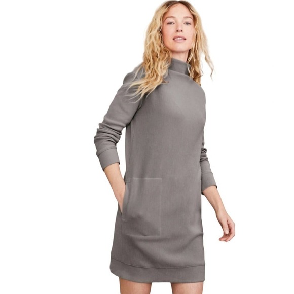 NEW Garnet Hill Organic Cotton Ribbed‎ Cocoon Dress XL Grey Taupe NWT - Picture 1 of 10